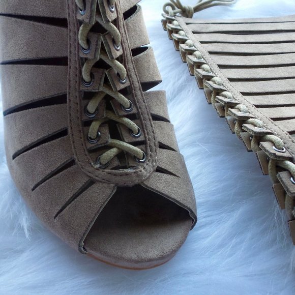 *SOLD* Peep-Toe Lace Up Stiletto Boots - Picture 4 of 7